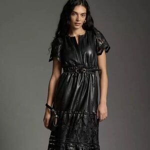 Anthropologie The Somerset Maxi Dress: Faux Leather Embroidered Edition Size M